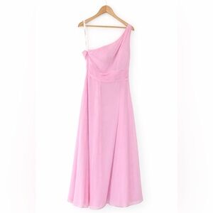 Azazie one shoulder chiffon bridesmaid dress pink A8 floor length